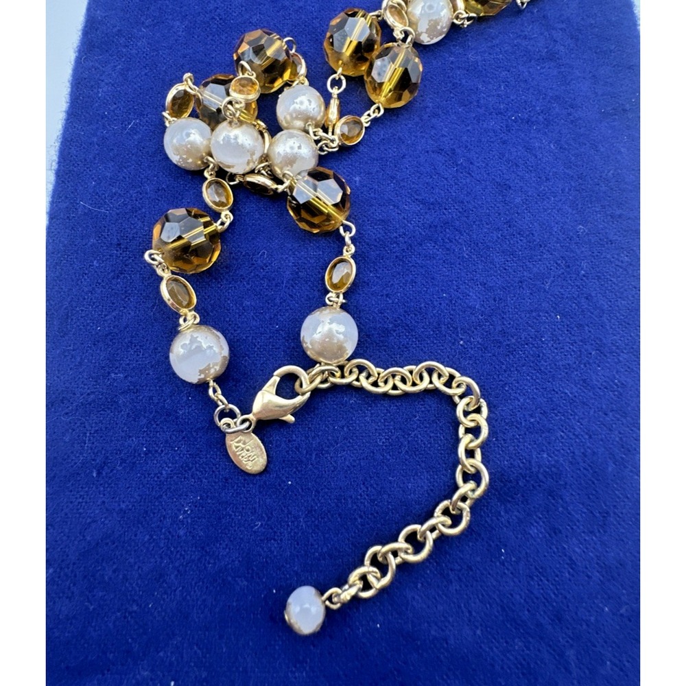 Joan Rivers Women's Necklace Gold Tone Metal Faux Pearls Bezel Crystals 36 in - Picture 10 of 10